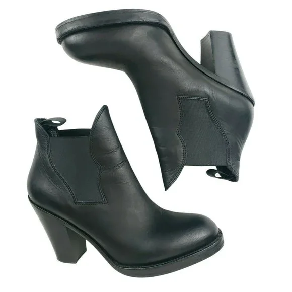 ACNE STUDIOS Star Black Leather Chelsea Ankle Heel Bootie Boots Size 41 - Picture 6 of 12